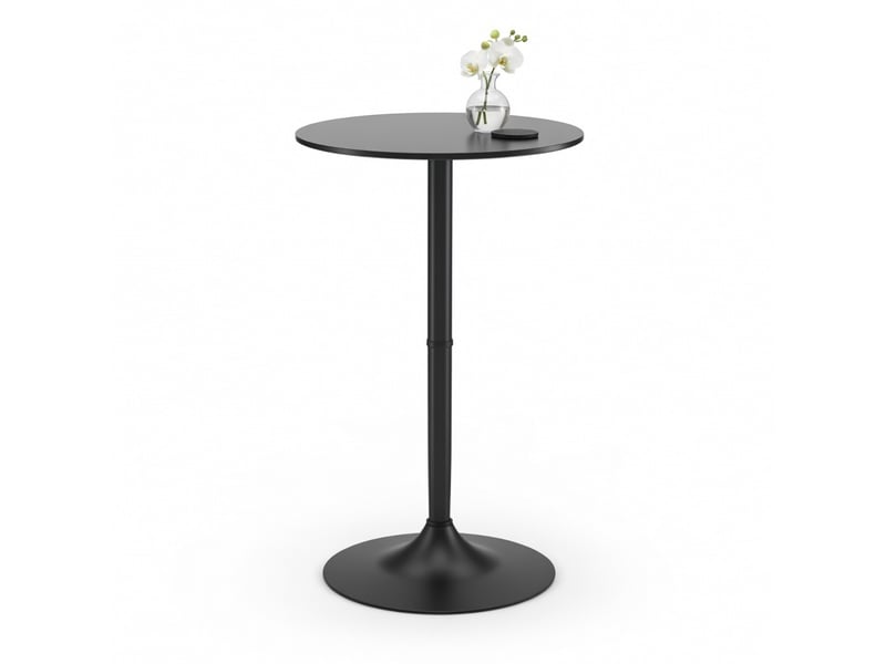  Table haute de bar ronde en acier, plateau stratifié pour 2 personnes, diamètre 60 cm, hauteur 102 cm, noire  - Conforama A