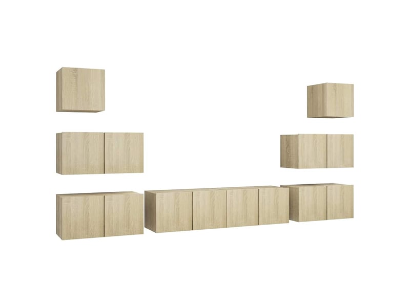  Ensemble de meubles tv - banc tv - meuble de rangement 8 pcs chêne sonoma bois d'ingénierie  - Conforama A