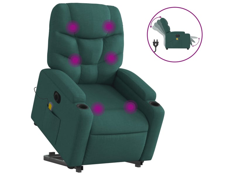  Fauteuil de bureau, fauteuil inclinable de massage électrique vert foncé tissu  - Conforama A