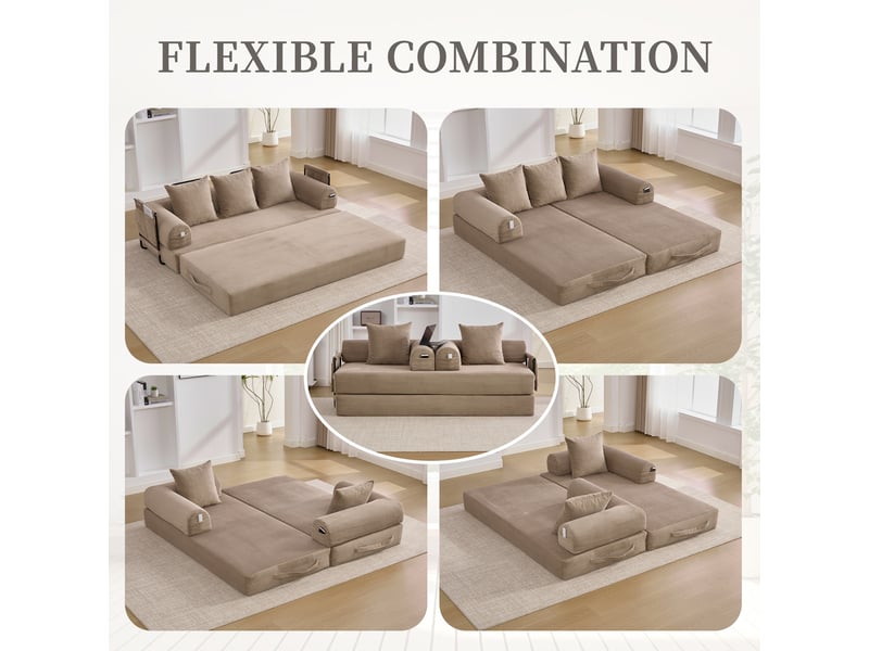  Canapé modulable,200x94x67 cm,3 places avec rangement,corduroy,kaki  - Conforama D