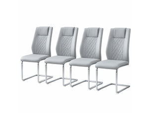 Chaises de salle à manger scandinaves en pu gris clair, lot de 4, pieds en métal argenté