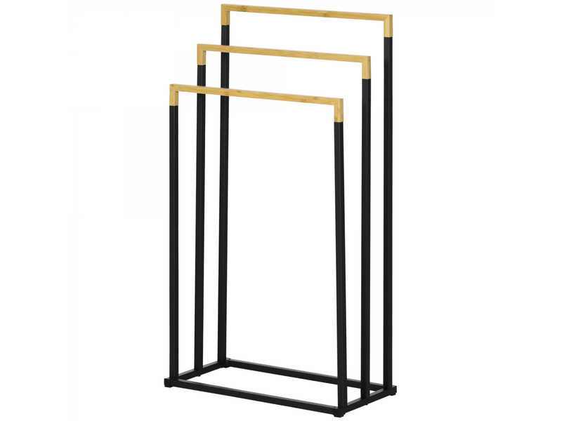  Ensemble porte-serviettes avec 3 barres,design industriel,bambou,45x22,5x86cm,noir et naturel  - Conforama B