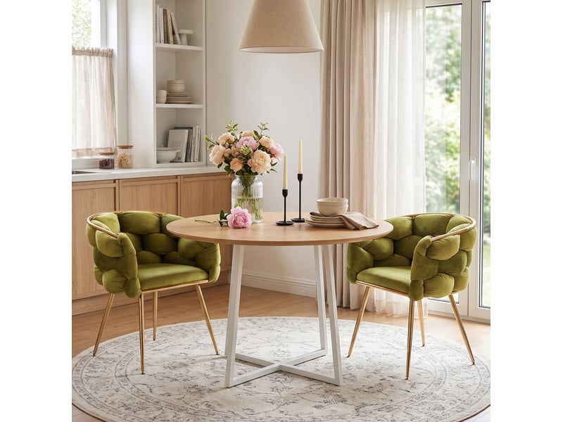  Lot de 2 fauteuils d’appoint modernes en velours olive avec structure en métal  - Conforama B