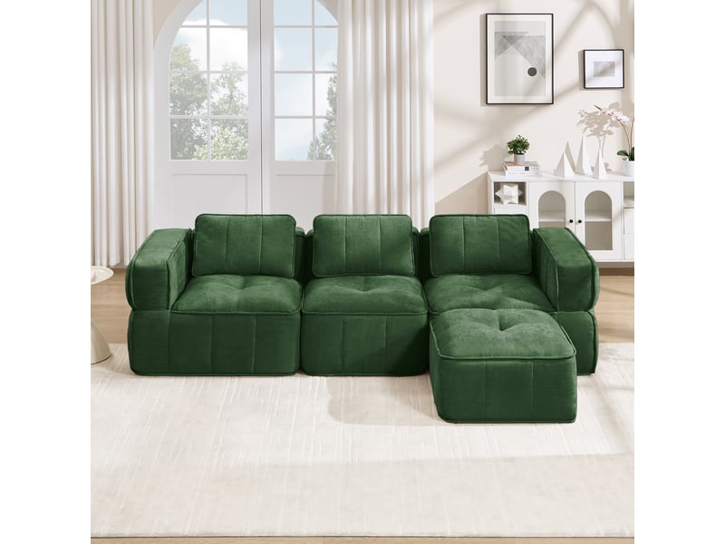  Canapé modulable, canapé 3 places, en tissu, vert, avec pouf, pour salon, mobilier pour espace de vie, adapté à l'espace de vie  - Conforama C