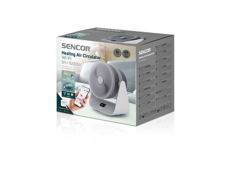  Radiateur soufflant connecte wi-fi 80 oscillation sfh 9200gy gris avec telecommande SEN8590669393633 - Conforama C