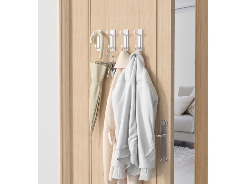Crochet adhesif mural, porte serviette salle de bain, accroche torchon cuisine, porte manteau adhésif, etanche, antirouille, blanc, 4 pièces - Conforama E