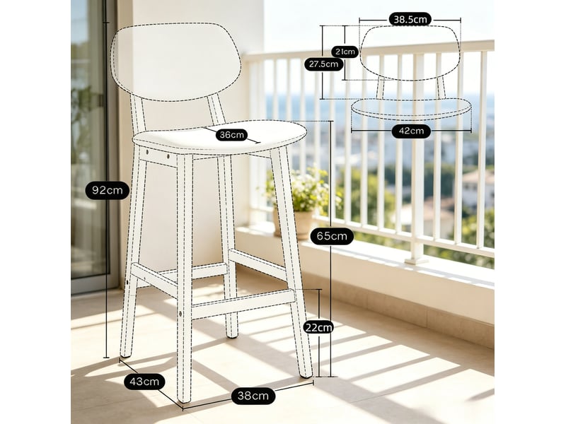  Tabouret de bar avec dossier, siège rembourré et repose-pieds en similicuir blanc et bois, lot de 2  - Conforama C