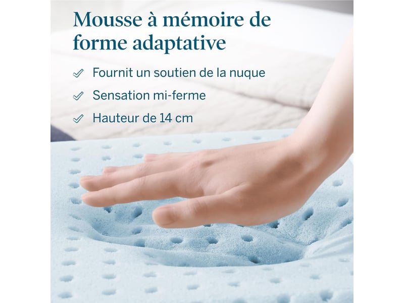  Oreiller à mémoire de forme 40x60 cm – infusé de gel rafraîchissant – coussin respirant – housse lavable – oreiller memoire forme, white  - Conforama R