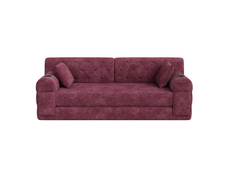  Canapé-lit 3 places 208x80x81 cm fermé, 208x162x60 cm ouvert, 2 porte-gobelets, velours côtelé rouge bordeaux  - Conforama A