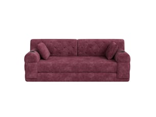 Canapé droit compressé convertible OKWISH 3 places Velours côtelé rouge bordeaux