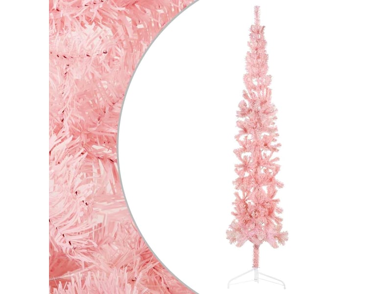  Demi sapin de noël, arbre de noël artificiel mince avec support rose 240 cm  - Conforama D