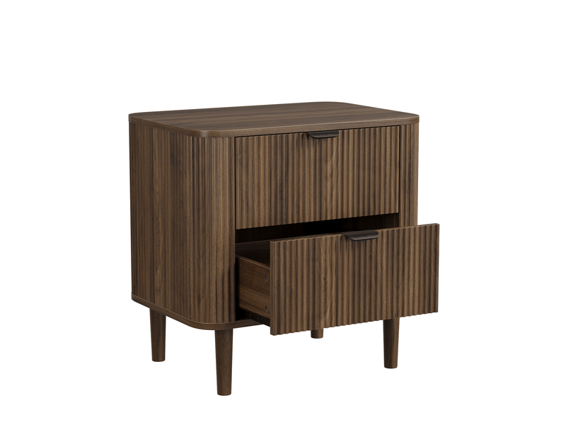  Table de nuit 57 x 40 x 57 cm noyer foncé en mdf, 2 tiroirs rainurés pour rangement de chambre  - Conforama E