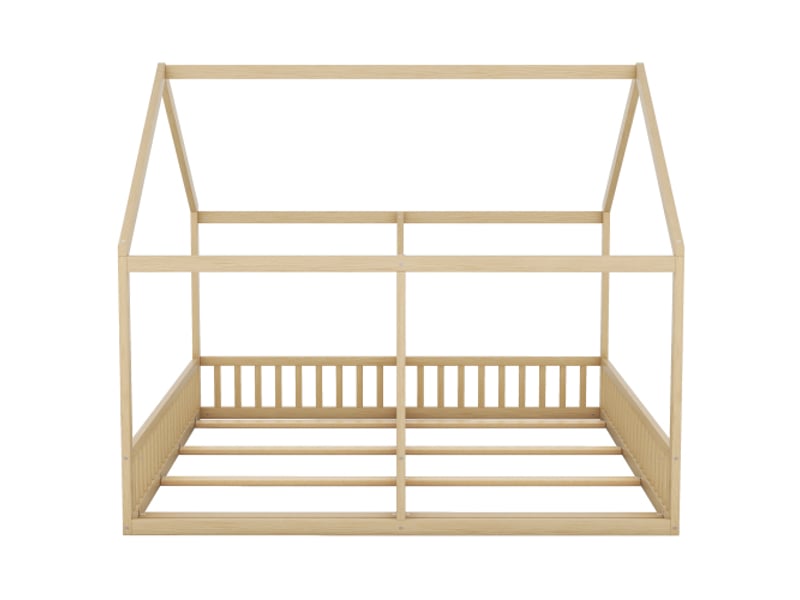  Lits simples 90x200cm pour 2 personnes, lit enfant, lit cabane,  lit plat, forme maison,  naturel  - Conforama C