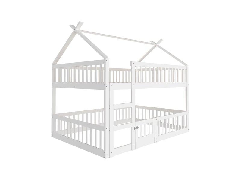  Lit mezzanine enfant 140x200 cm avec traverses et barrière - sommier libre inclus - sans matelas - blanc  - Conforama D