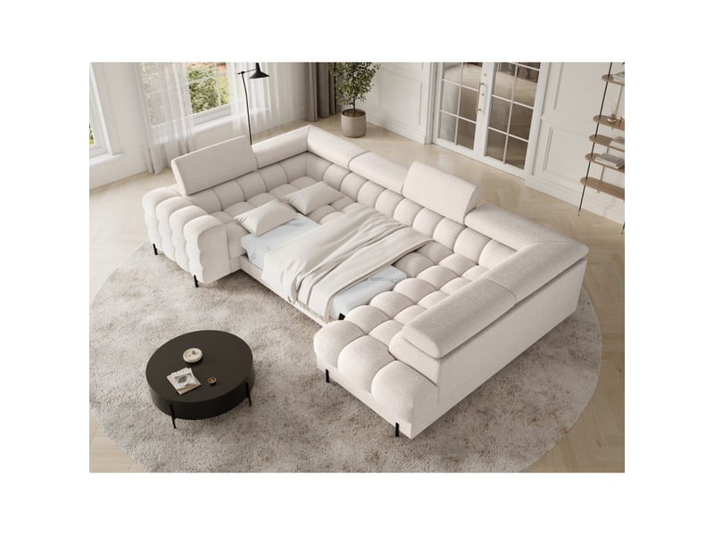  Canapé panoramique convertible factory 3 places beige – angle droit avec coffre – version 5  - Conforama B