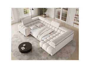 Canapé panoramique convertible factory 3 places beige – angle droit avec coffre – version 5