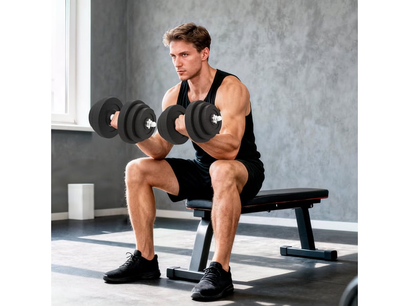  Ensemble haltères musculation 40 kg (4x5, 4x2,5, 4x1,5 kg), réglable, pro, 2 barres acier ø25x450 mm, disques.  - Conforama D