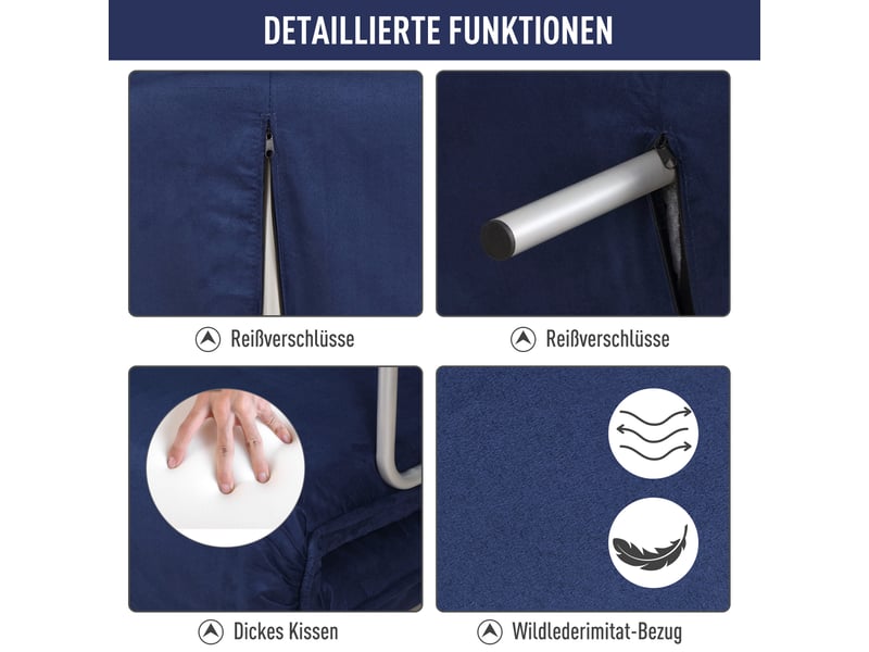  Canapé convertible, canapé-lit, 2 places, en velours, bleu, dossier réglable, finition capitonnée, chambre, pour salon  - Conforama W