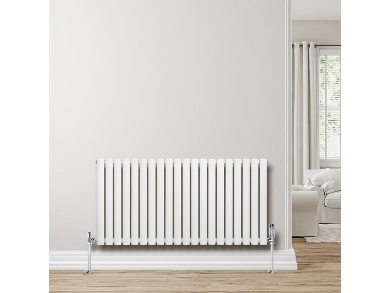 Radiateur à colonnes ovales & vannes 1 panneau 600 x 1200 mm en acier carbone blanc chauffage centrale moderne horizontale monté sur mur cuisine 40497 - Conforama D