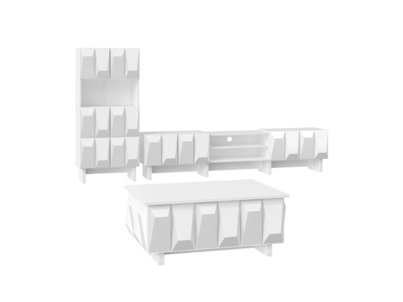  Ensemble salon moderne 3d: meuble tv bas, vitrine et table basse - panneaux de particules, design géométrique  - Conforama A