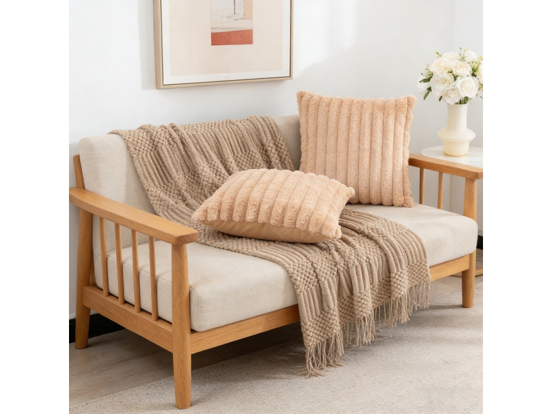  Lot de 2 housses de coussin 50 x 50 cm peluche jaune thé chicfurn  - Conforama E