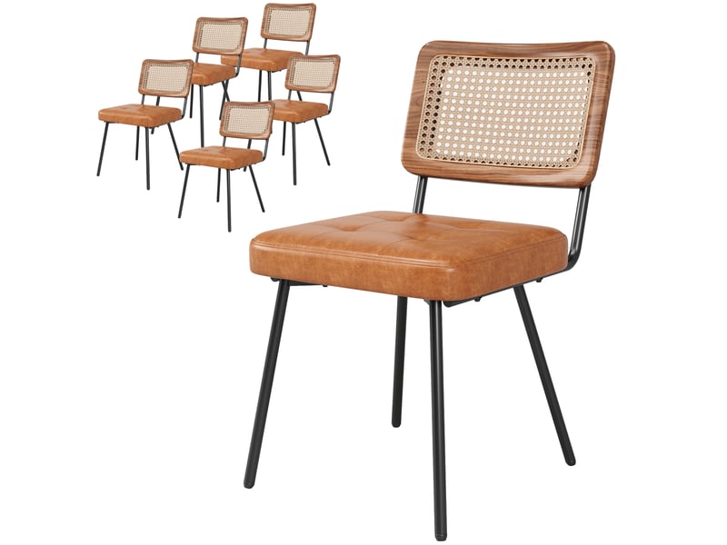  Chaise de salle à manger lot de 6 avec dossier en rotin pe ergonomique et pieds réglables, pu marron 61 × 46 × 79 cm  - Conforama A