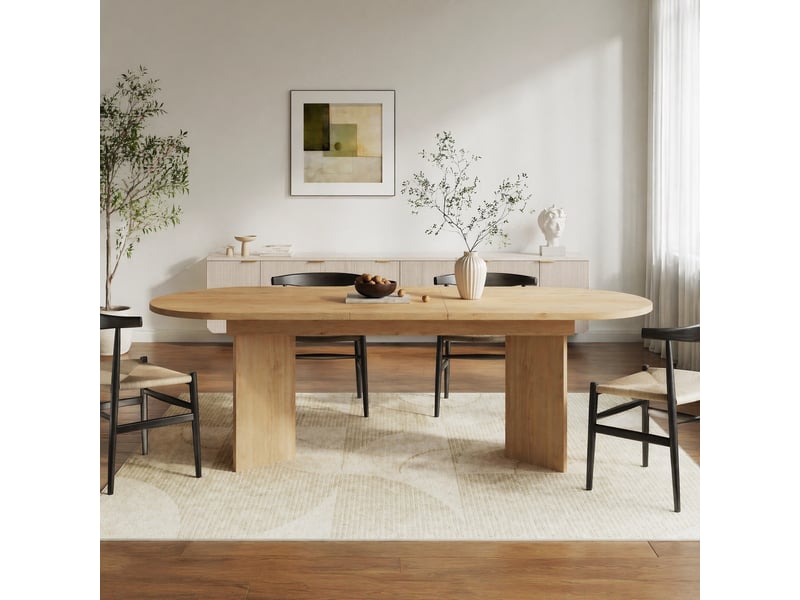  Table à manger extensible 160200x90 cm, bords arrondis, plateau 18 mm, mdf, chêne clair  - Conforama E