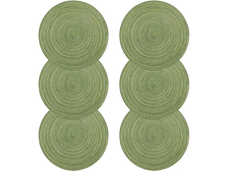  Sets de table,  lot de 6 set de table tressé en coton résistant à la chaleur pour salle à manger, set de table rond 38x38cm(rond,vert)  - Conforama A