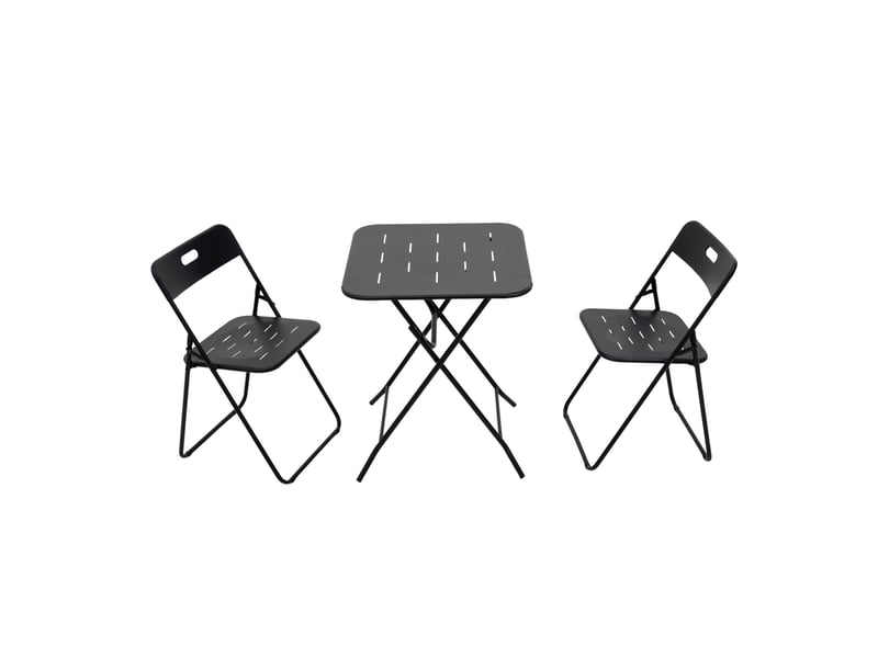 Salon de jardin pliant 3 pièces 60x60 cm noir en acier avec revêtement e-coating, format 2 personnes - Conforama A