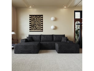 Canapé d'angle modulaire 270cm - canapé en l avec méridienne droite, velours côtelé, sans montage - noir