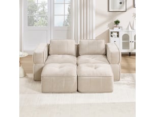 Canapé d'angle compressé panoramique fixe <strong></strong> <strong>Fay Lum</strong> 2 places Polyester beige