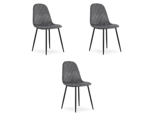 Chaise - leobert - asti - velours gris foncé - 44,5 x 50,5 x 87,5 cm - lot de 3