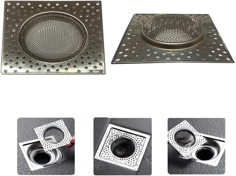  Filtre de bonde de douche, grille de bonde de lavabo, filtre de bonde, collecteur de cheveux (4 pièces carrées)  - Conforama B
