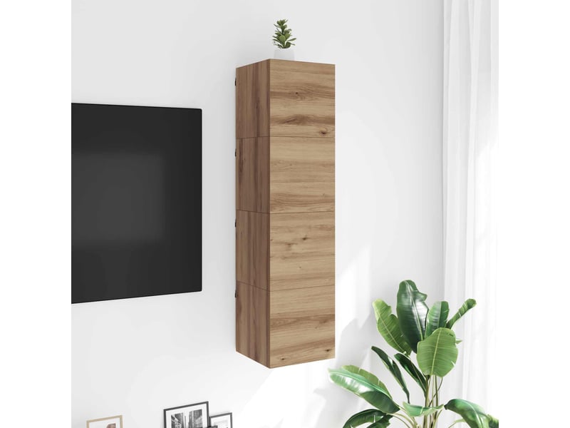  Meuble tv - banc tv - meuble de rangement mural chêne artisanal bois d'ingénierie  - Conforama D