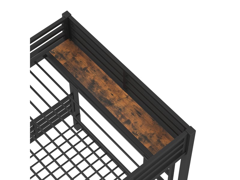  Lit superposé 3 places 200×140 cm et 200×90 cm avec rangements, 2 tiroirs et garde-corps, sans matelas, noir  - Conforama E