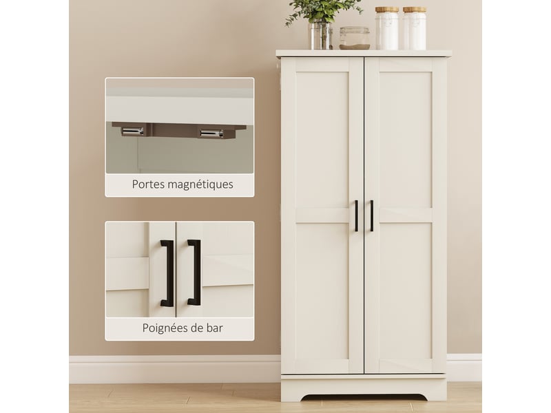  Buffet cuisine armoire de cuisine 5 niveaux avec portes et étagères réglables 60l x 40p x 120h cm crème grain de bois  - Conforama R