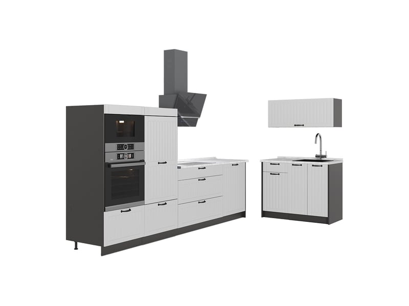 Vicco cuisine, blanc campagneanthracite, 380cm, pt marbre - Conforama A