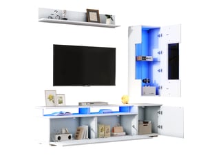 Ensemble meuble tv 3 pièces blanc laqué brillant avec éclairage led