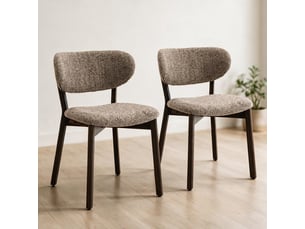 Lot de 2 chaises en bois teinte noyer foncé et tissu chiné taupe aura