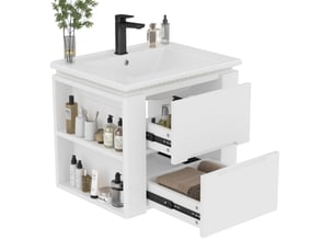 Meuble vasque suspendu 61x46x48,5 cm avec lavabo intégré, led à capteur radar, 2 tiroirs, blanc evryae