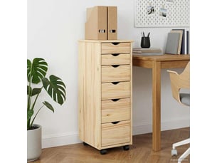 Caisson roulant de bureau, meuble de rangement 34 x 39 x 93,5 cm bois de pin massif marron