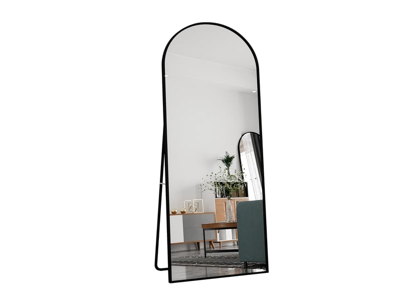  Miroir sur pied pleine longueur arqué - 180x80cm - psyché vôuté en alliage d'aluminium &amp; verre sécurisé - noir  - Conforama A