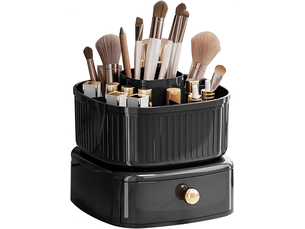 Organisateur de maquillage empilable, support pour pinceaux de maquillage avec plateau rotatif à 360°, étagère pour cosmétiques (noir)