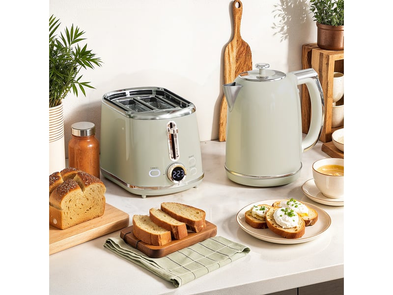  Ensemble bouilloire et grille-pain, gris, bouilloire en acier inoxydable 1,7 l et 2200 w et grille-pain à 2 tranches  - Conforama D
