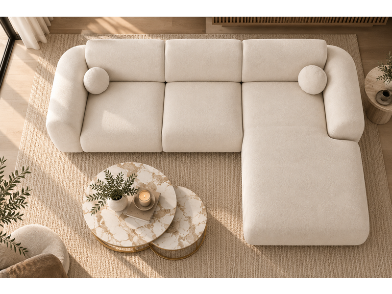 Canapé d'angle arrondi velours écru cloud bis - angle droit - Conforama E