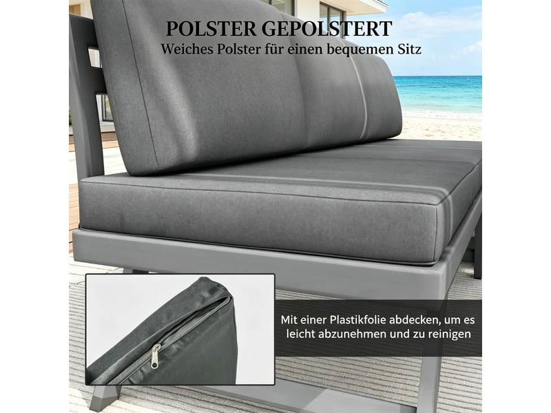 Canapé d'angle extérieur - ensemble 4 pièces - 2 canapés 2 places - fauteuil d'angle - table basse - 11 coussins Gris - Conforama C
