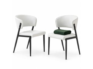 Lot de 2 chaises de salle à manger avec dossier courbé et assise rembourrée - pieds métal, pu gris clair