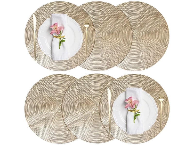  Lot de 6 sets de table, sets de table à manger, sets de table en rond lavables antidérapants en pvc résistants à la chaleur, sets de table durables résistants aux taches, 38 x 38 cm, or  - Conforama A