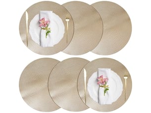 Lot de 6 sets de table, sets de table à manger, sets de table en rond lavables antidérapants en pvc résistants à la chaleur, sets de table durables résistants aux taches, 38 x 38 cm, or