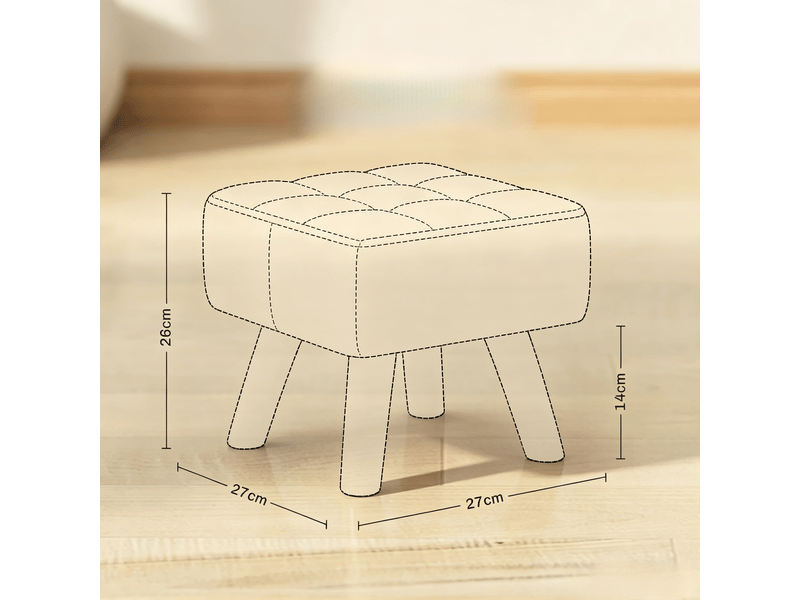  Pouf repose-pieds en lin brun clair, design capitonné, mousse épaisse, pieds bois d'hévéa antidérapants, 27x27x26 cm  - Conforama C